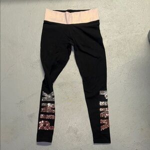 Black and Pink Leggings with Sequin Detail